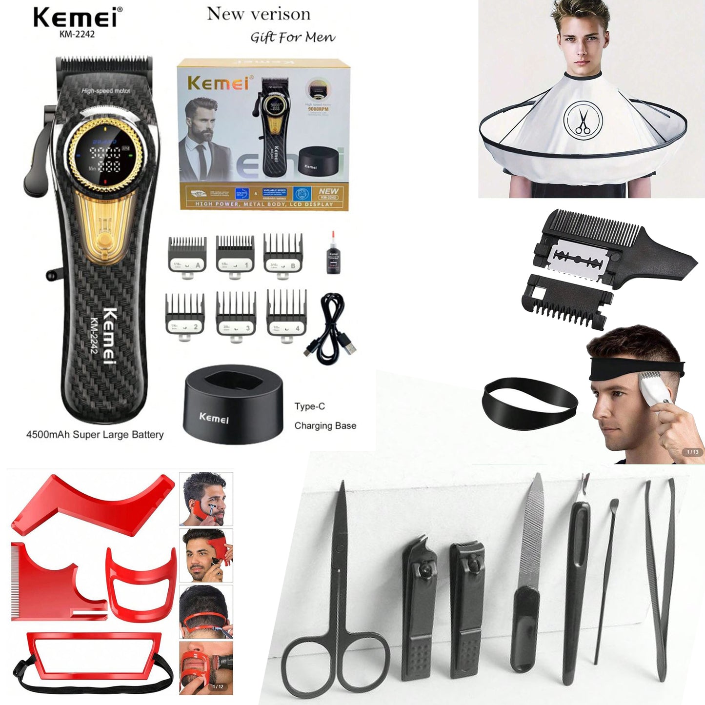 Kemei KM-2242 Pro Hair Clipper Grooming Kit with Manicure Set & Styling Tools