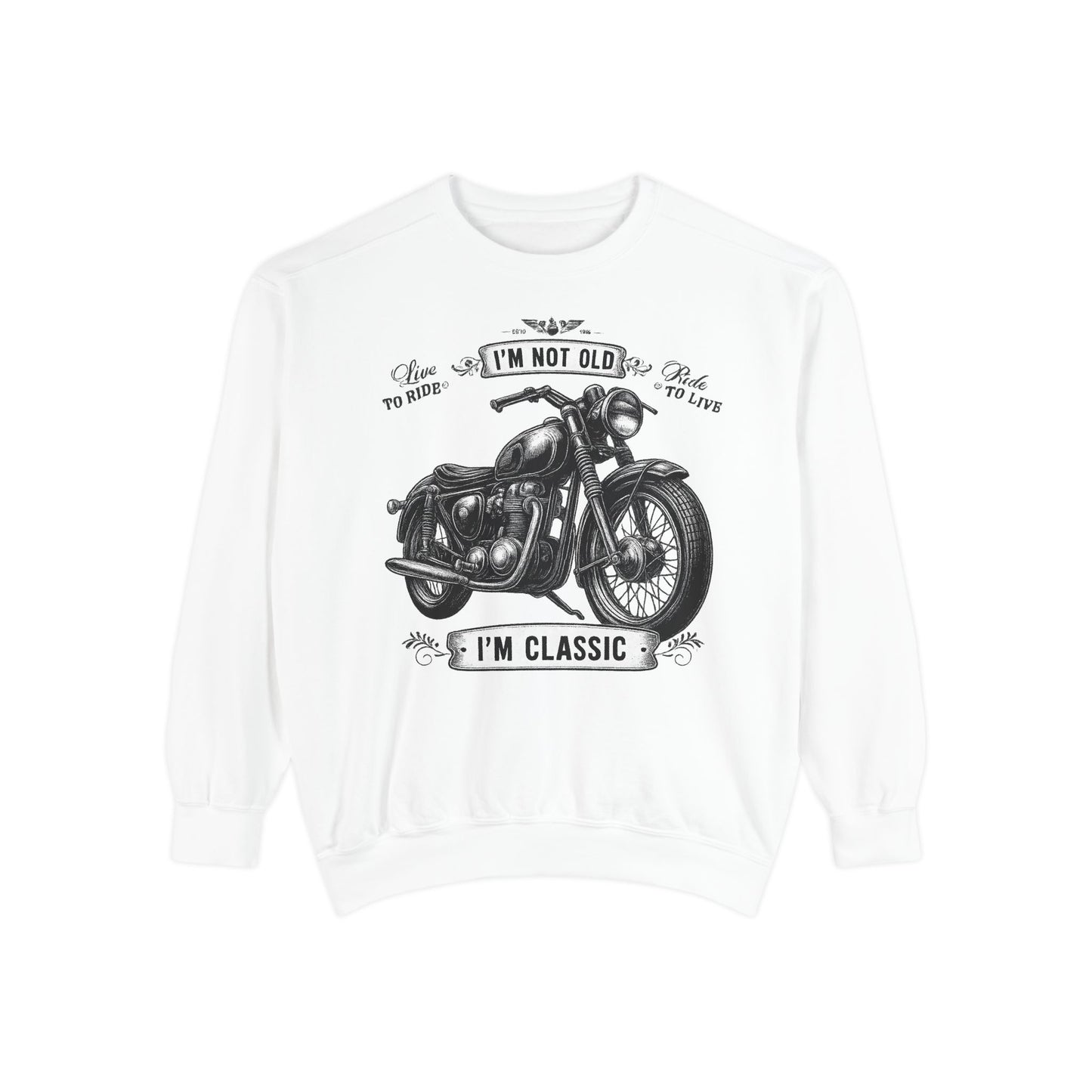 Classic Motorcycle Sweatshirt - Unisex Garment-Dyed Pullover, Perfect Gift for Bikers, Vintage Enthusiasts, Father's Day, Casual Style