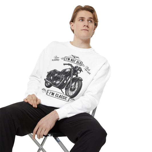 Classic Motorcycle Sweatshirt - Unisex Garment-Dyed Pullover, Perfect Gift for Bikers, Vintage Enthusiasts, Father's Day, Casual Style