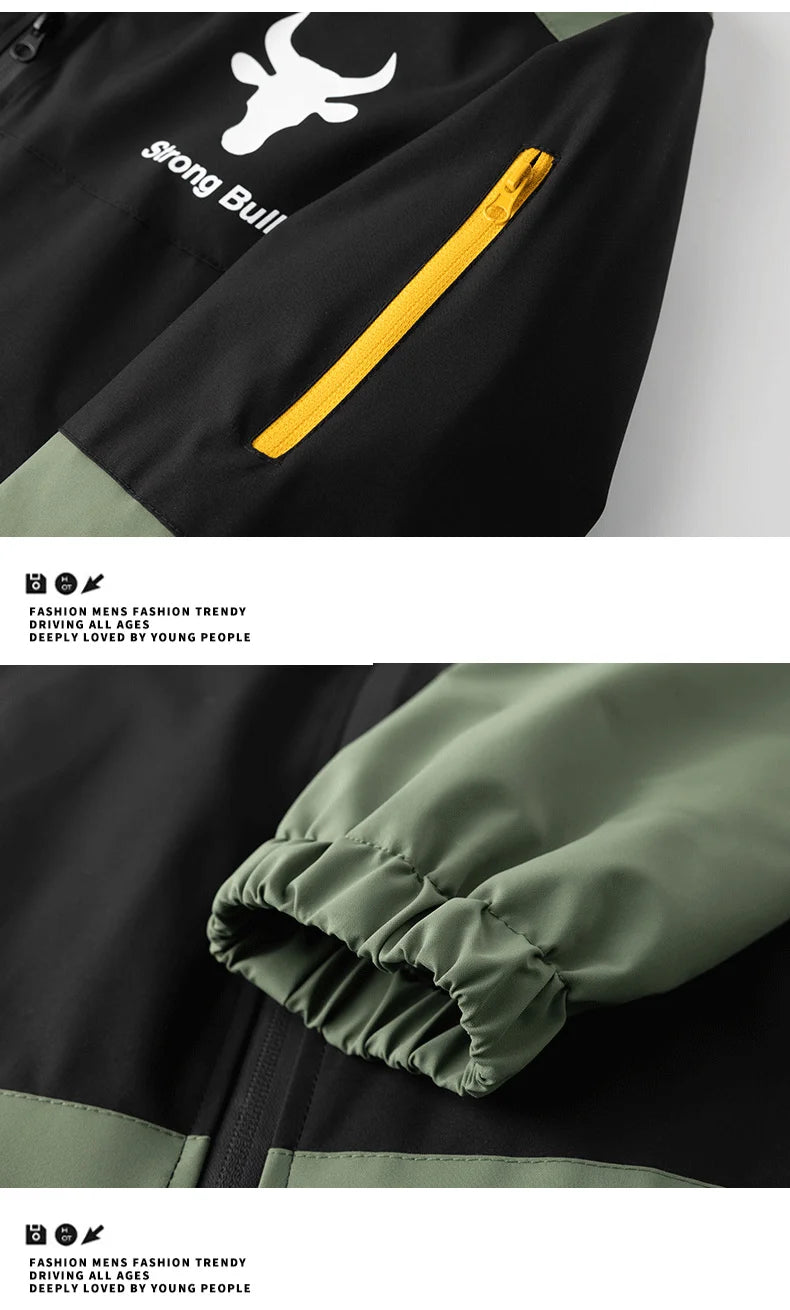 American Street Sports Jacket Men's Autumn 2025 New Casual Waterproof Loose Work Windbreaker Jackets Outdoor Hunting Hooded Coat