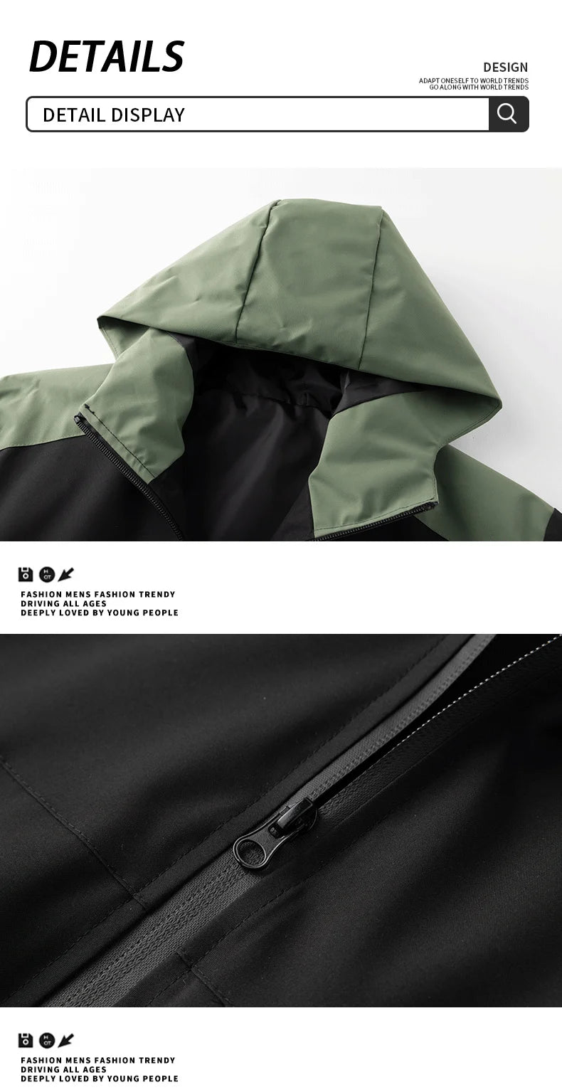 American Street Sports Jacket Men's Autumn 2025 New Casual Waterproof Loose Work Windbreaker Jackets Outdoor Hunting Hooded Coat