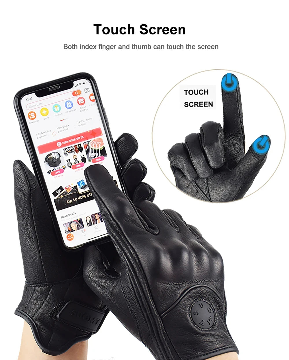 Suomy Vinatge Goatskin Motorcycle Gloves Summer Men Black Retro Leather Motorbike Motocross Glove Lady Motorcyclist Guantes