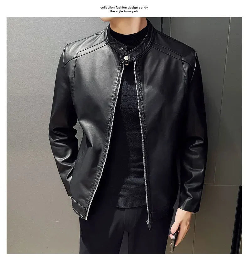 Casual Style Men's Biker Leather Jacket Slim Fit Youth Korean Version Outerwear Fake Leather Mixed Leather Coat for Men