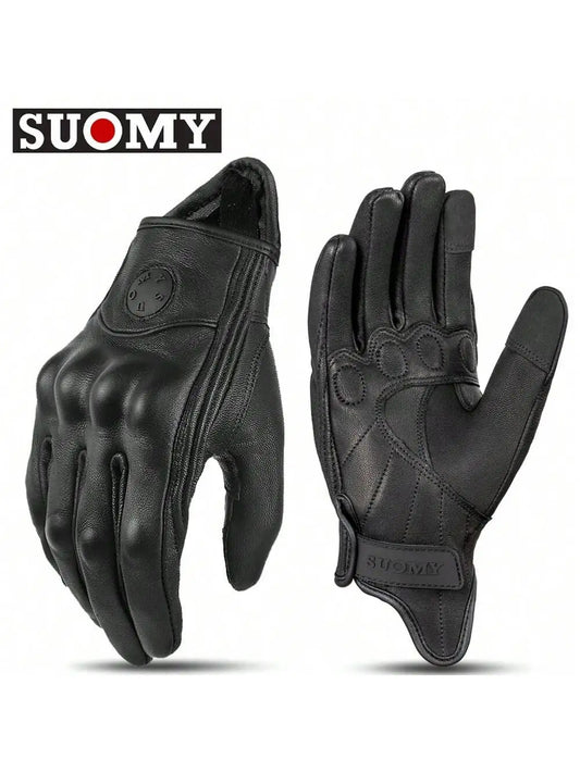 Suomy Vinatge Goatskin Motorcycle Gloves Summer Men Black Retro Leather Motorbike Motocross Glove Lady Motorcyclist Guantes