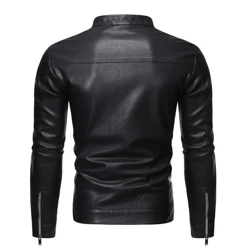 Casual Style Men's Biker Leather Jacket Slim Fit Youth Korean Version Outerwear Fake Leather Mixed Leather Coat for Men