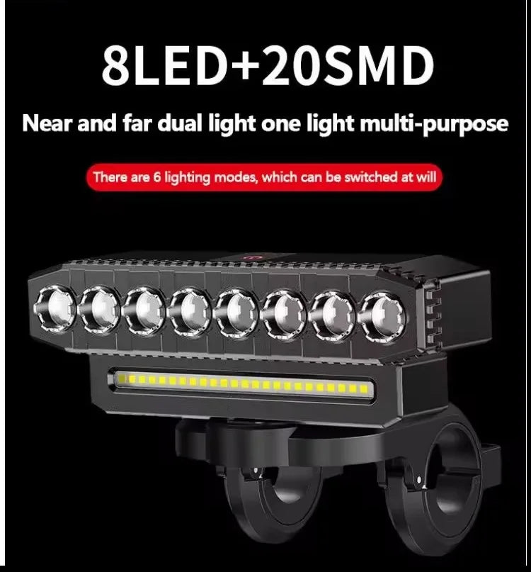 High Brightness 4000 mAh USB Charging Bike Front Floodlight with Horn Speaker Bell MTB Road Bike Light