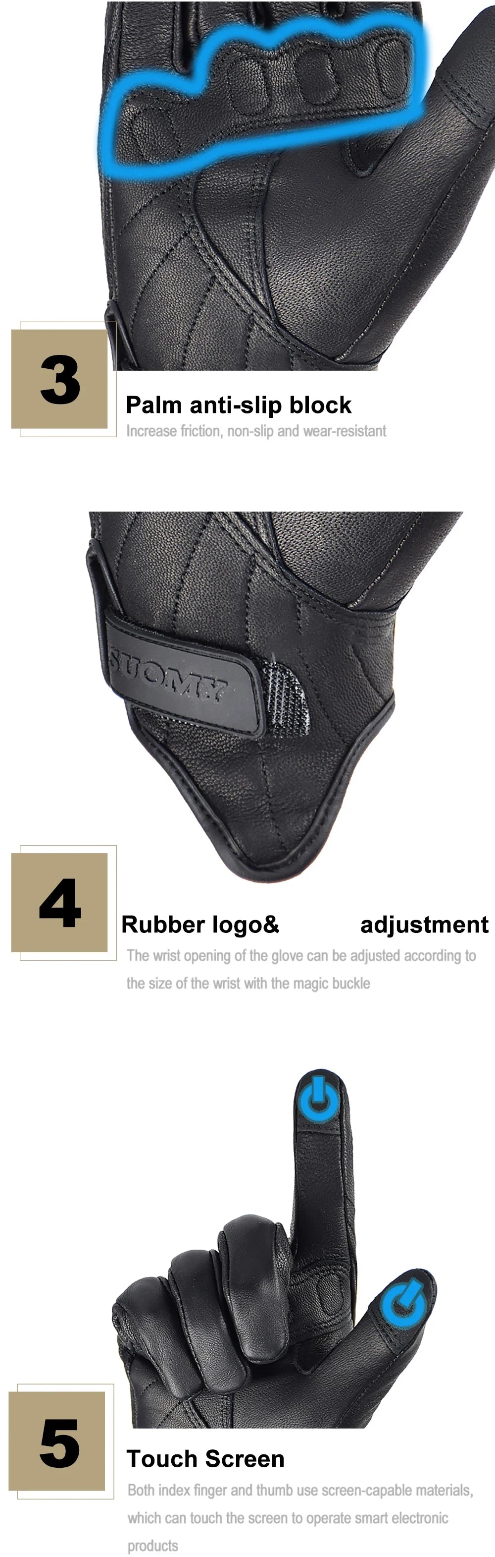 Suomy Vinatge Goatskin Motorcycle Gloves Summer Men Black Retro Leather Motorbike Motocross Glove Lady Motorcyclist Guantes