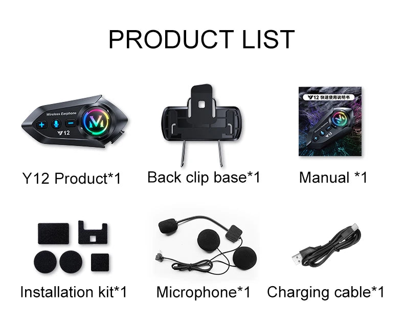 Y12 Helmet Bluetooth Headset Fm Radio Stereo High Definition Sound Effect Rgb Lighting Bt5.4 Automatic Answer One Drag Two