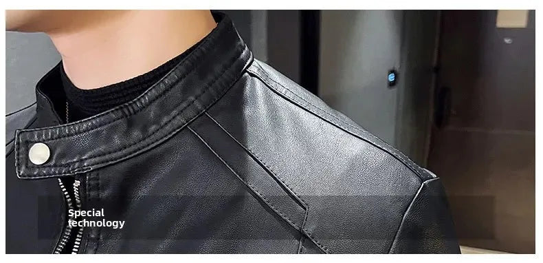 Casual Style Men's Biker Leather Jacket Slim Fit Youth Korean Version Outerwear Fake Leather Mixed Leather Coat for Men
