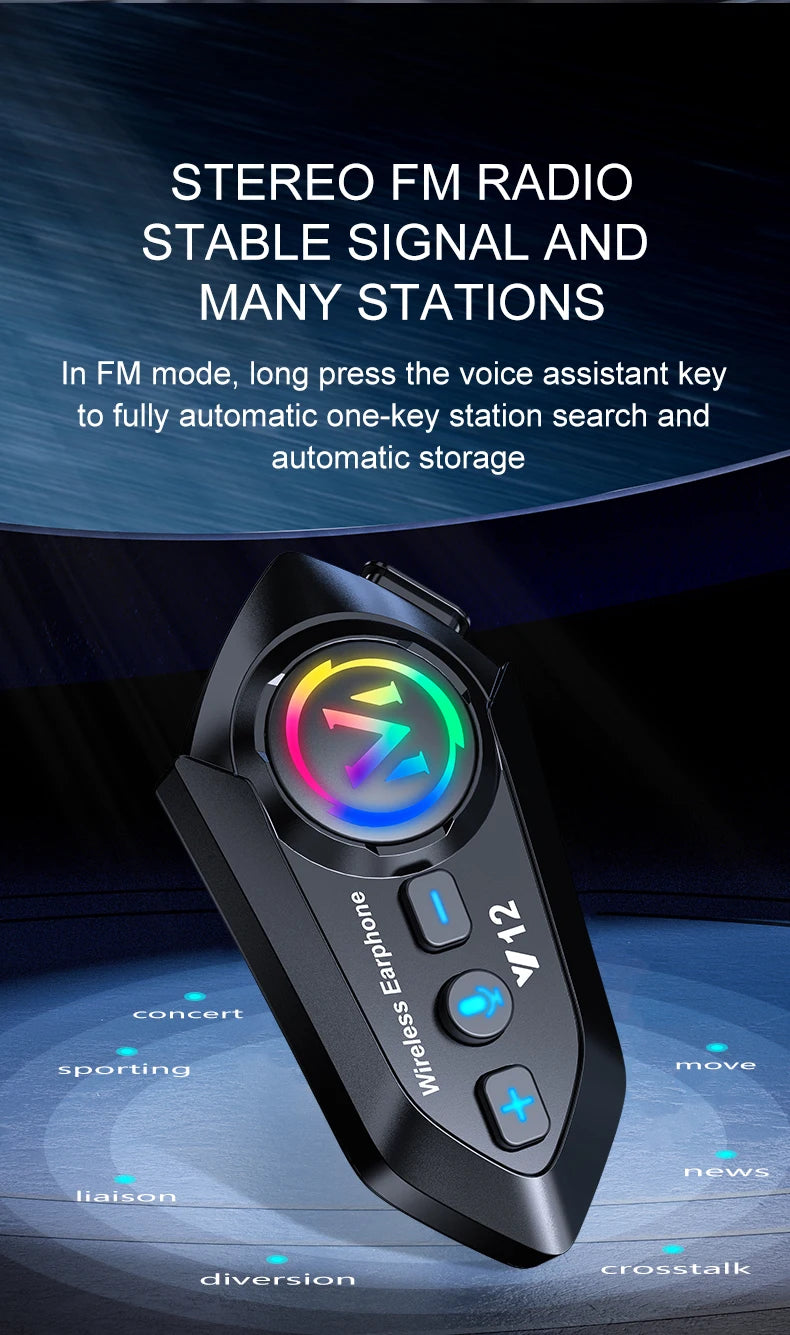 Y12 Helmet Bluetooth Headset Fm Radio Stereo High Definition Sound Effect Rgb Lighting Bt5.4 Automatic Answer One Drag Two