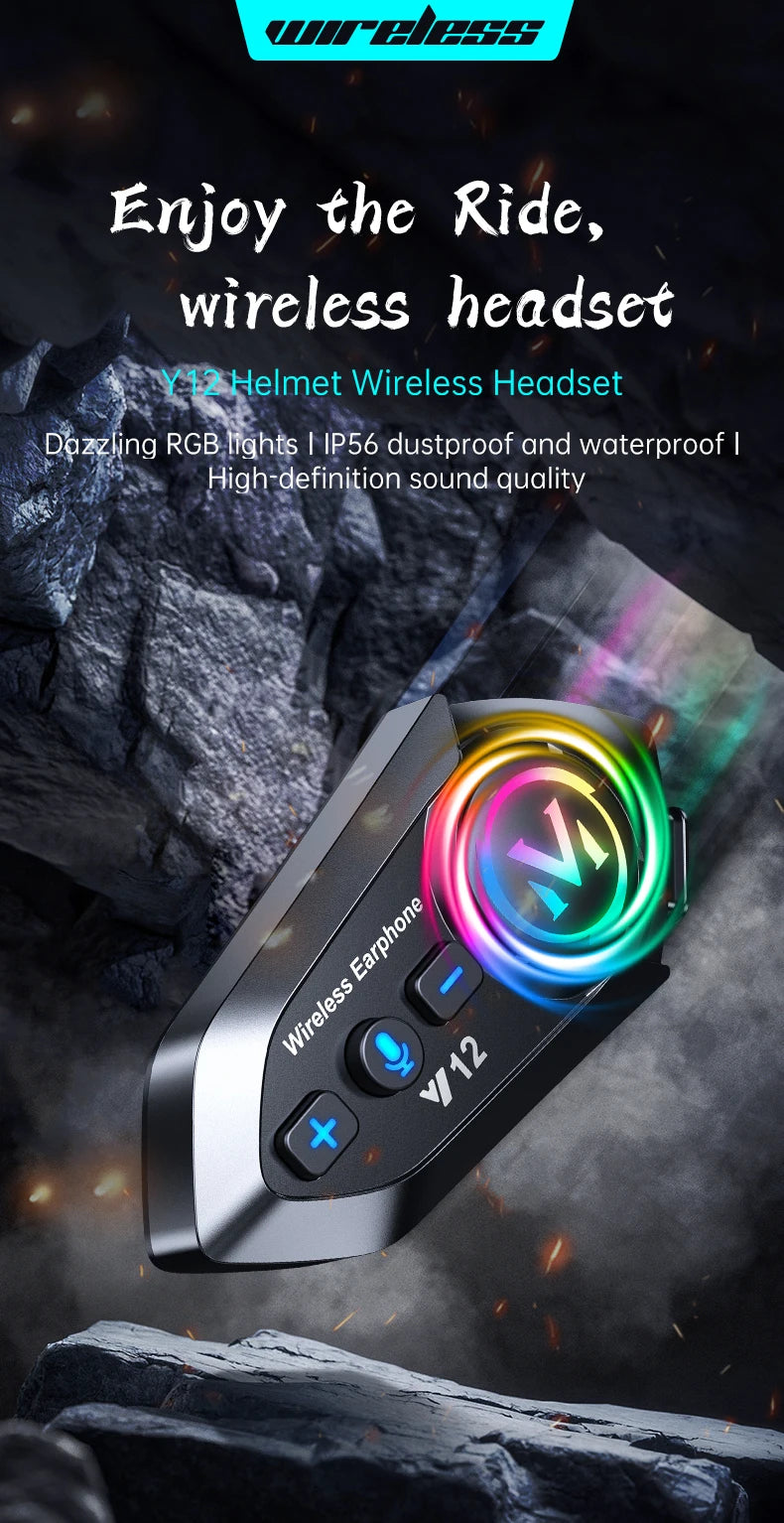 Y12 Helmet Bluetooth Headset Fm Radio Stereo High Definition Sound Effect Rgb Lighting Bt5.4 Automatic Answer One Drag Two