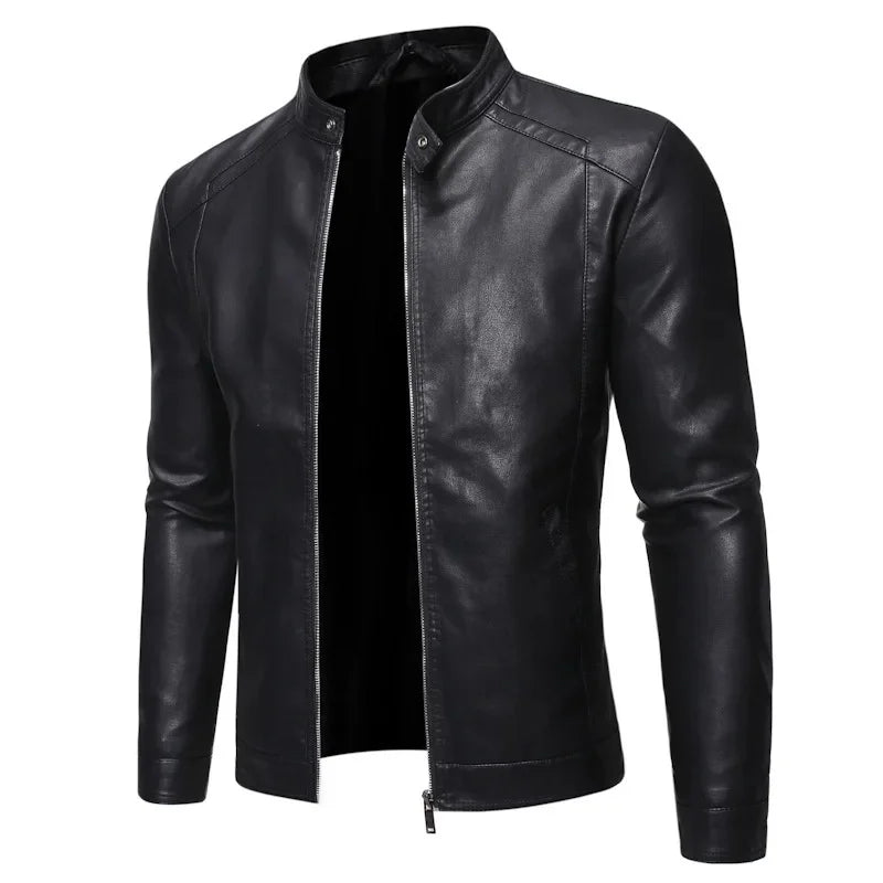 Casual Style Men's Biker Leather Jacket Slim Fit Youth Korean Version Outerwear Fake Leather Mixed Leather Coat for Men