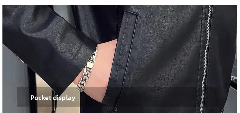 Casual Style Men's Biker Leather Jacket Slim Fit Youth Korean Version Outerwear Fake Leather Mixed Leather Coat for Men
