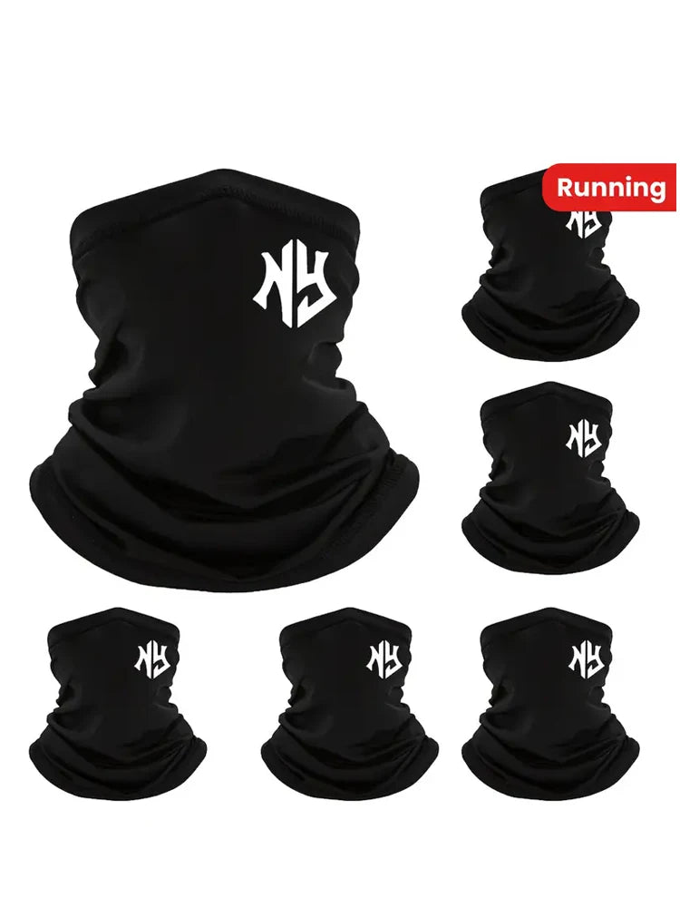 Sporty NY Letter Print Polyester Neck Gaiter Scarf, Windproof Balaclava for Men, Summer Face Covering, Fishing Running Mask