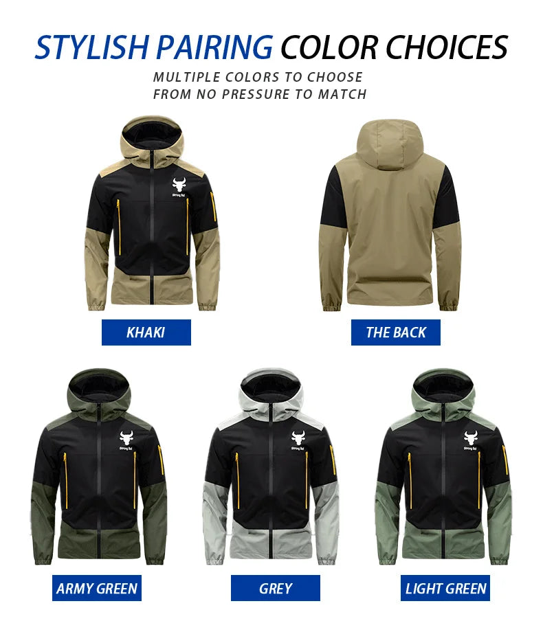 American Street Sports Jacket Men's Autumn 2025 New Casual Waterproof Loose Work Windbreaker Jackets Outdoor Hunting Hooded Coat