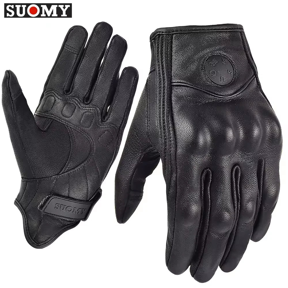 Suomy Vinatge Goatskin Motorcycle Gloves Summer Men Black Retro Leather Motorbike Motocross Glove Lady Motorcyclist Guantes