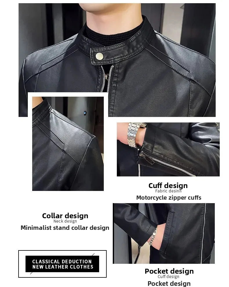 Casual Style Men's Biker Leather Jacket Slim Fit Youth Korean Version Outerwear Fake Leather Mixed Leather Coat for Men