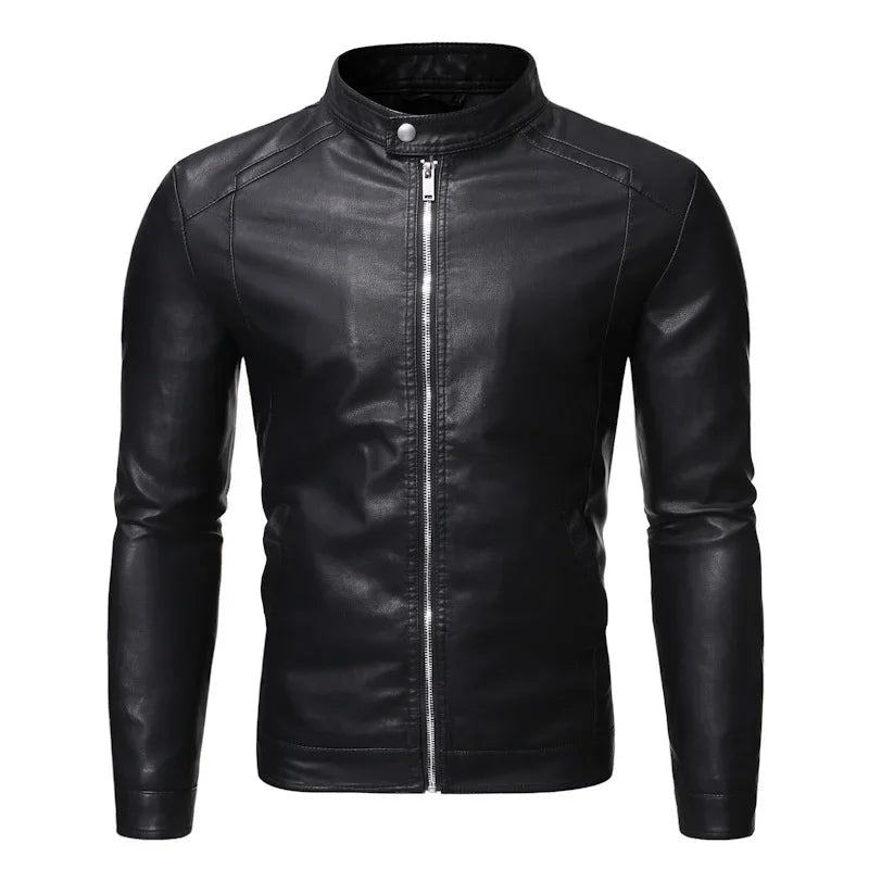 Casual Style Men's Biker Leather Jacket Slim Fit Youth Korean Version Outerwear Fake Leather Mixed Leather Coat for Men