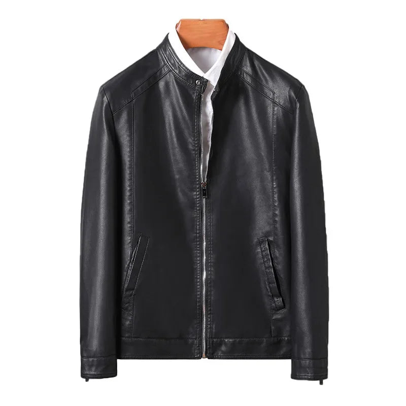 Casual Style Men's Biker Leather Jacket Slim Fit Youth Korean Version Outerwear Fake Leather Mixed Leather Coat for Men