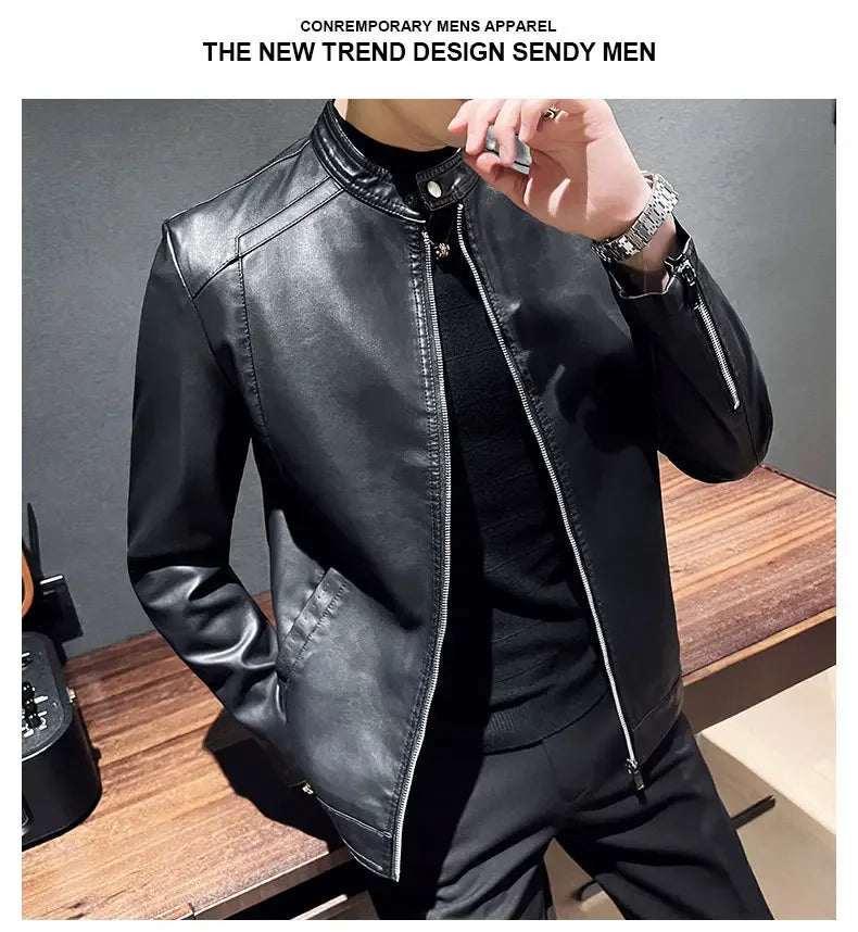 Casual Style Men's Biker Leather Jacket Slim Fit Youth Korean Version Outerwear Fake Leather Mixed Leather Coat for Men