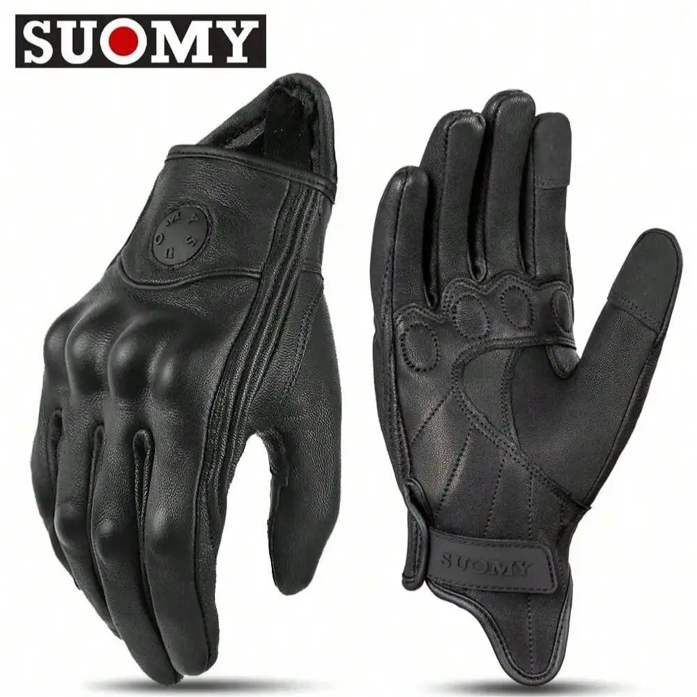 Suomy Vinatge Goatskin Motorcycle Gloves Summer Men Black Retro Leather Motorbike Motocross Glove Lady Motorcyclist Guantes