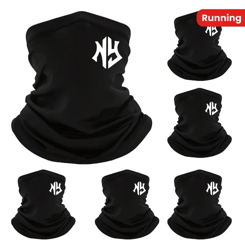 Sporty NY Letter Print Polyester Neck Gaiter Scarf, Windproof Balaclava for Men, Summer Face Covering, Fishing Running Mask