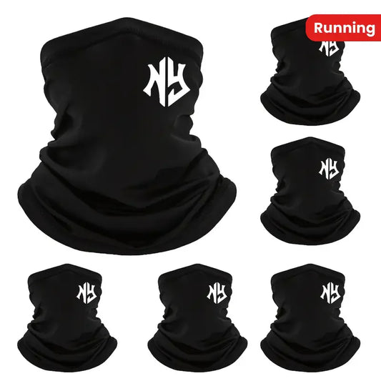 Sporty NY Letter Print Polyester Neck Gaiter Scarf, Windproof Balaclava for Men, Summer Face Covering, Fishing Running Mask