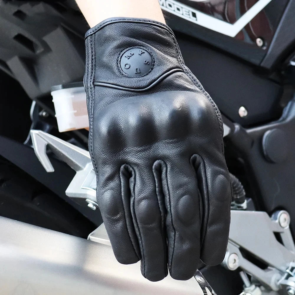 Suomy Vinatge Goatskin Motorcycle Gloves Summer Men Black Retro Leather Motorbike Motocross Glove Lady Motorcyclist Guantes