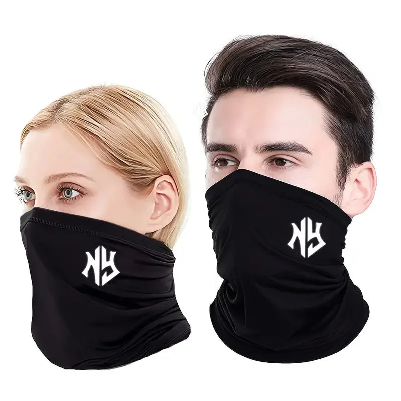 Sporty NY Letter Print Polyester Neck Gaiter Scarf, Windproof Balaclava for Men, Summer Face Covering, Fishing Running Mask