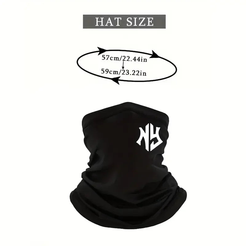 Sporty NY Letter Print Polyester Neck Gaiter Scarf, Windproof Balaclava for Men, Summer Face Covering, Fishing Running Mask
