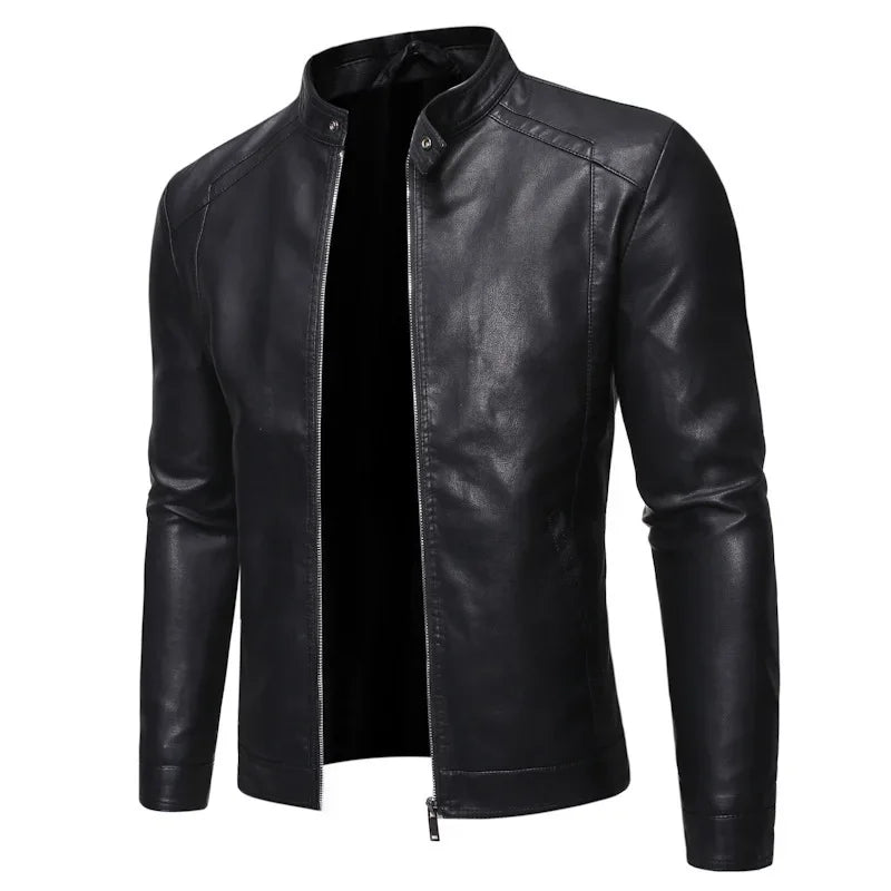 Casual Style Men's Biker Leather Jacket Slim Fit Youth Korean Version Outerwear Fake Leather Mixed Leather Coat for Men