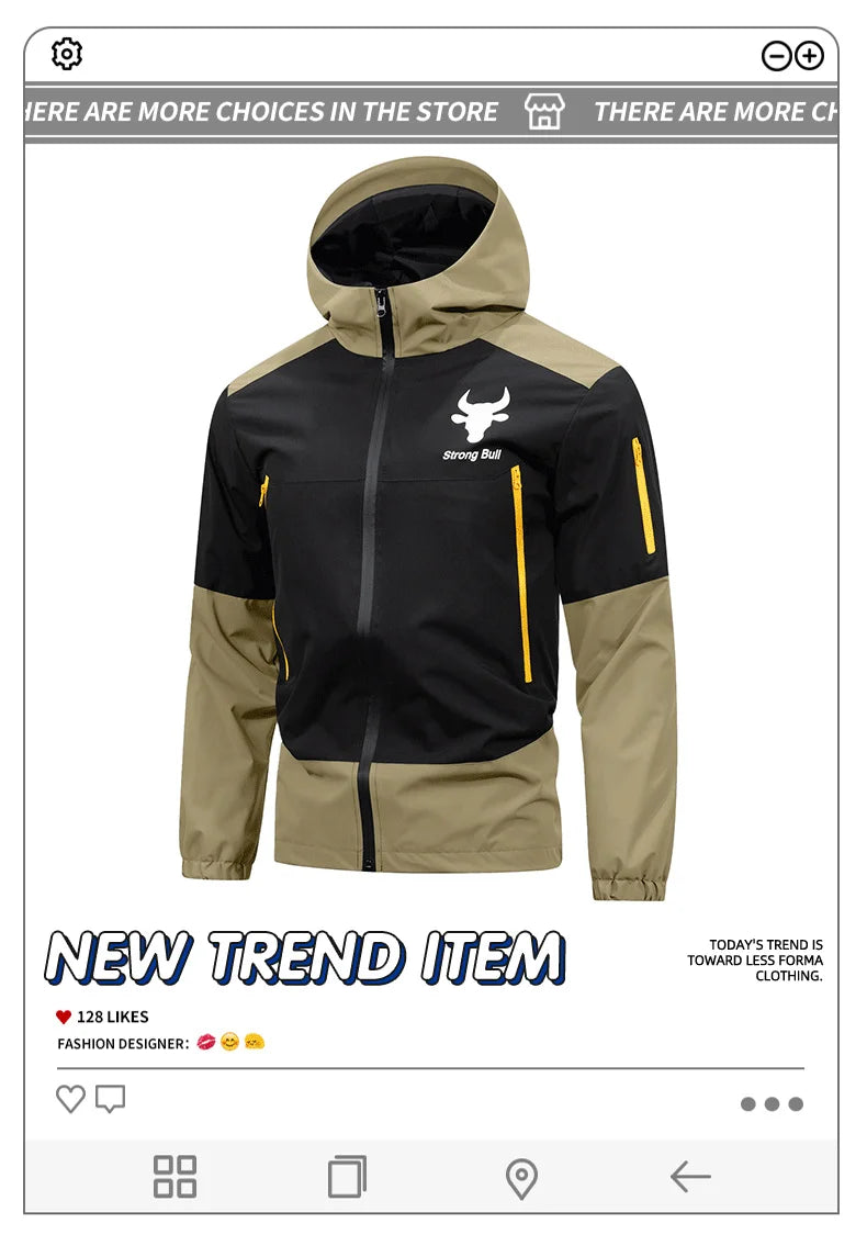 American Street Sports Jacket Men's Autumn 2025 New Casual Waterproof Loose Work Windbreaker Jackets Outdoor Hunting Hooded Coat