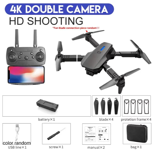 Height Hold Gift Toy 2024 E88Pro RC Drone 4K 1080P Wide Angle HD Camera Foldable Helicopter WIFI FPV