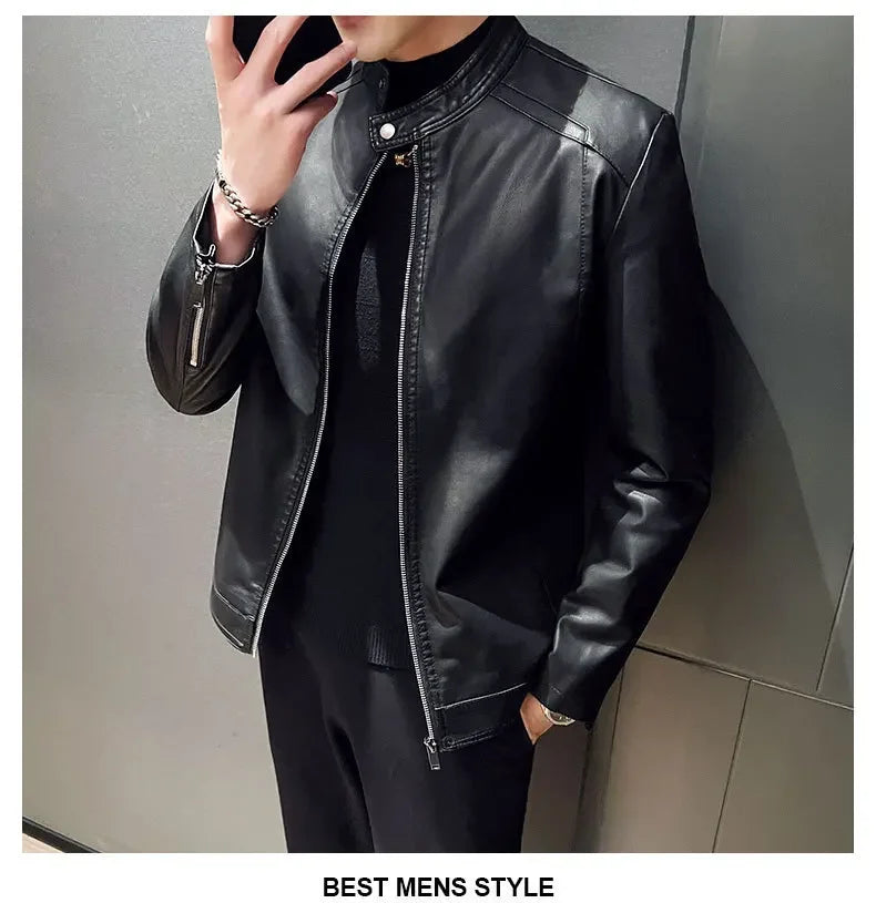 Casual Style Men's Biker Leather Jacket Slim Fit Youth Korean Version Outerwear Fake Leather Mixed Leather Coat for Men