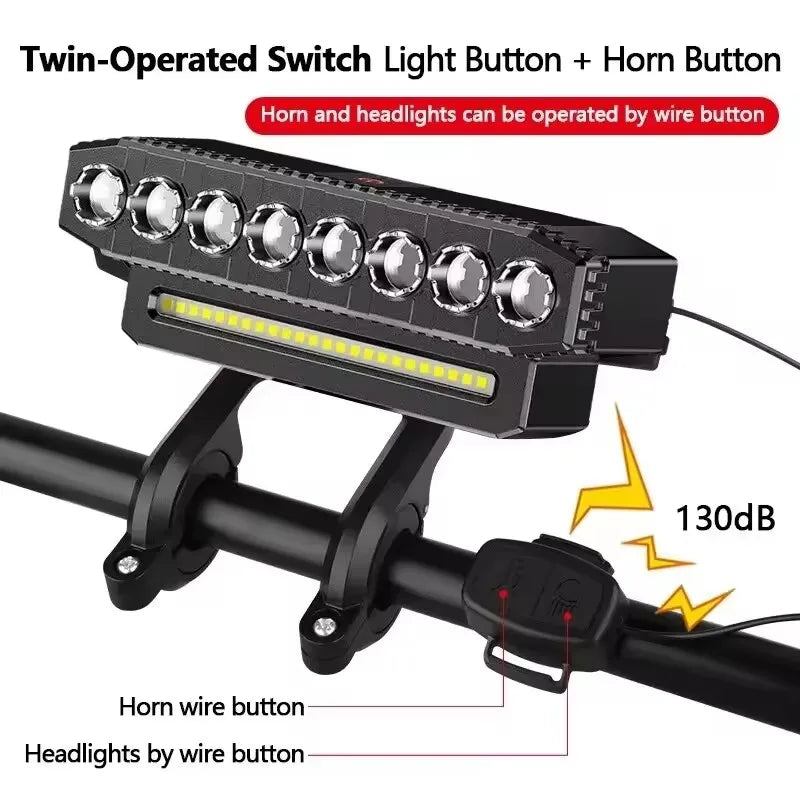 High Brightness 4000 mAh USB Charging Bike Front Floodlight with Horn Speaker Bell MTB Road Bike Light