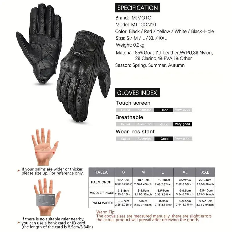 Suomy Vinatge Goatskin Motorcycle Gloves Summer Men Black Retro Leather Motorbike Motocross Glove Lady Motorcyclist Guantes