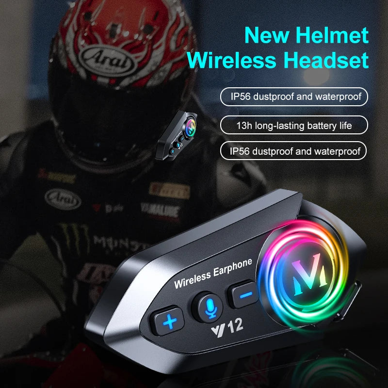 Y12 Helmet Bluetooth Headset Fm Radio Stereo High Definition Sound Effect Rgb Lighting Bt5.4 Automatic Answer One Drag Two
