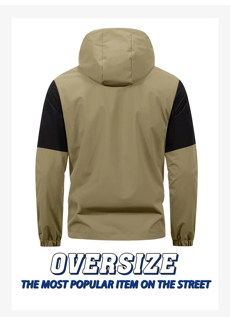 American Street Sports Jacket Men's Autumn 2025 New Casual Waterproof Loose Work Windbreaker Jackets Outdoor Hunting Hooded Coat