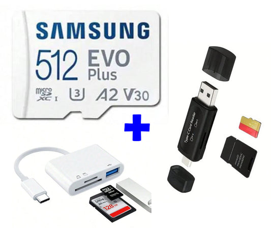 Samsung 512GB EVO Plus Bundle: V30 microSDXC Card for 4K Video + USB-C Readers